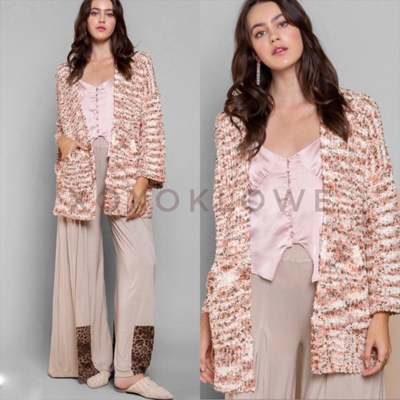 POL Soft Popcorn Knit Open Front Cardigan Multicolor Oversized - Picture 5 of 12